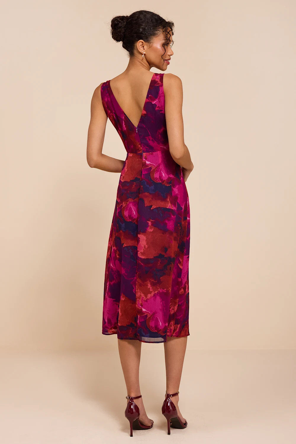 Nyasia Magenta Multi Abstract Tie-Front Midi Dress | Lulus