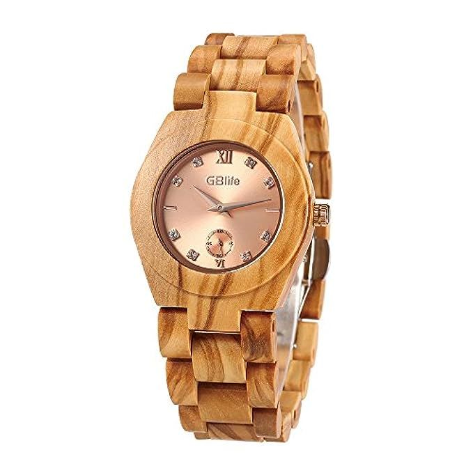 Wood Watch for Women, GBlife Wooden Handmade Watch with Lightweight Adjustable Wood Band, Golden Poi | Amazon (US)