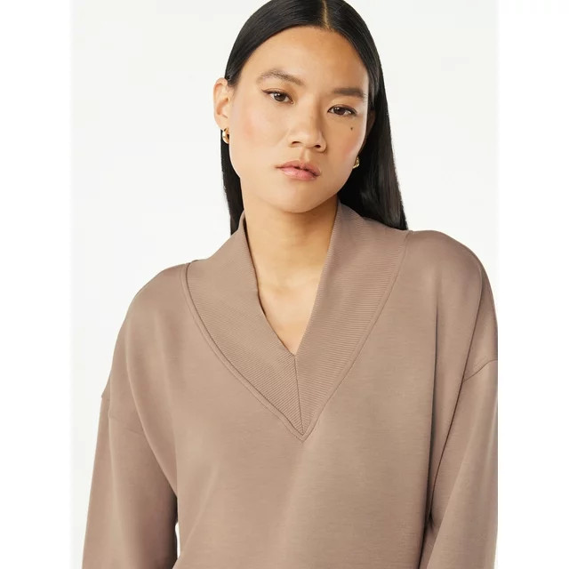 Scoop Women's Ultimate ScubaKnit V-Neck Sweatshirt, Sizes XS-XXL - Walmart.com | Walmart (US)