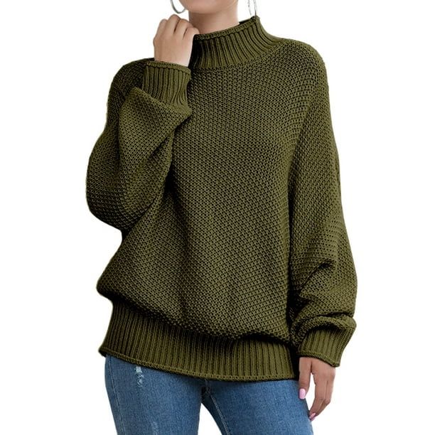TWZH Women Solid Color Knitted Mock Neck Turtlenecks Oversized Sweater Tops - Walmart.com | Walmart (US)