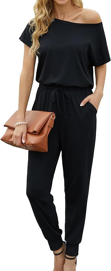 KAY SINN Summer Jumpsuit Rompers Off Shoulder for Women with Pockets Casual Elastic Waist | Amazon (US)