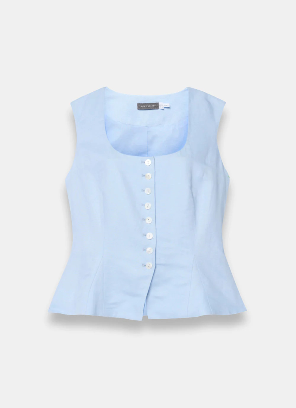Pale Blue Linen Blend Peplum Waistcoat | Mint Velvet
