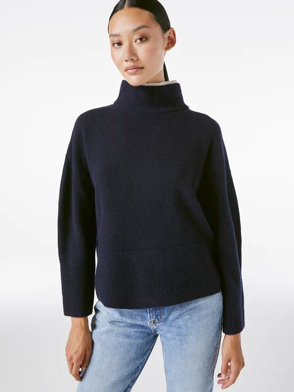 High Low Boxy Sweater -- Navy Multi | Frame Denim