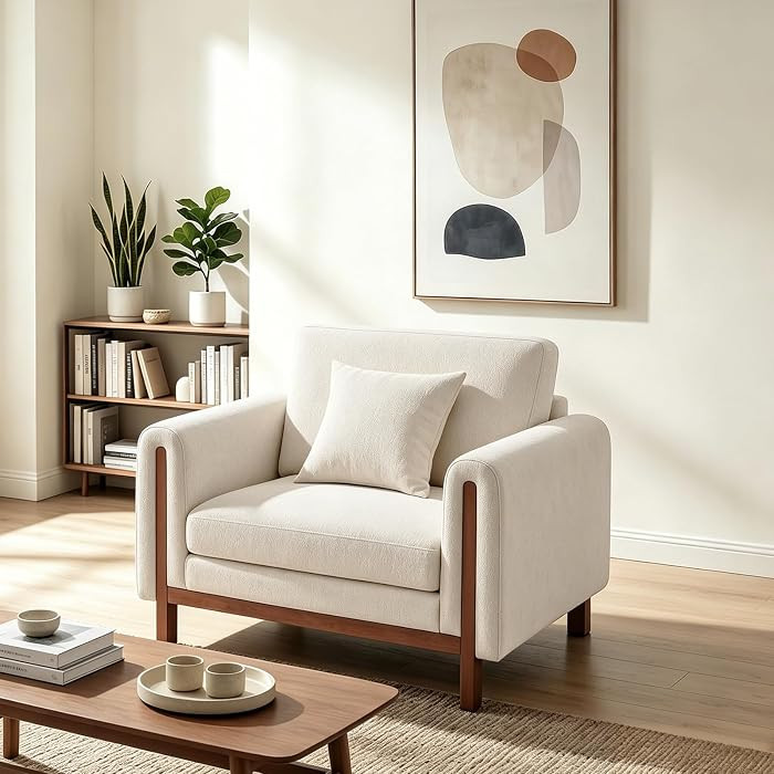 43.7\u201d Mid Century Modern Accent Chair, Handcrafted Cozy Reading Chair with Solid Wood Frame ... | Amazon (US)