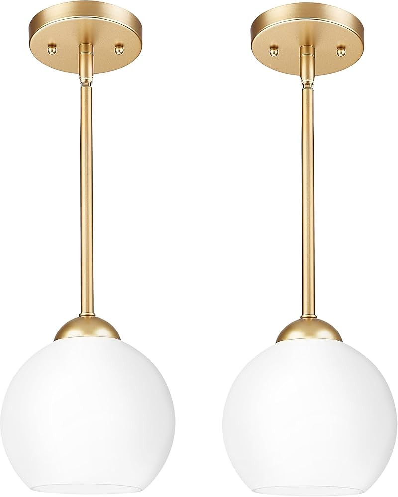 Emak Gold Pendant Light Fixtures, 7 Inch Globe Pendant Lights with Milk Glass Shade, 1-Light Hang... | Amazon (US)