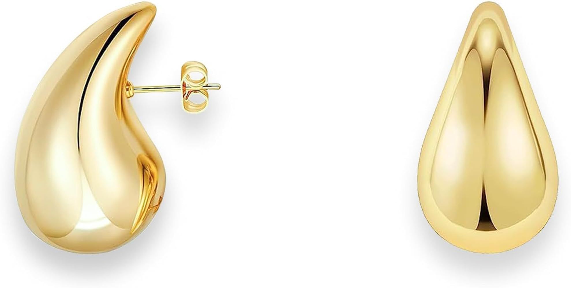 Chunky Gold Hoop Teardrop Earrings For Women 14K Thick Gold Lightweight Waterproof Hollow Open Ho... | Amazon (US)