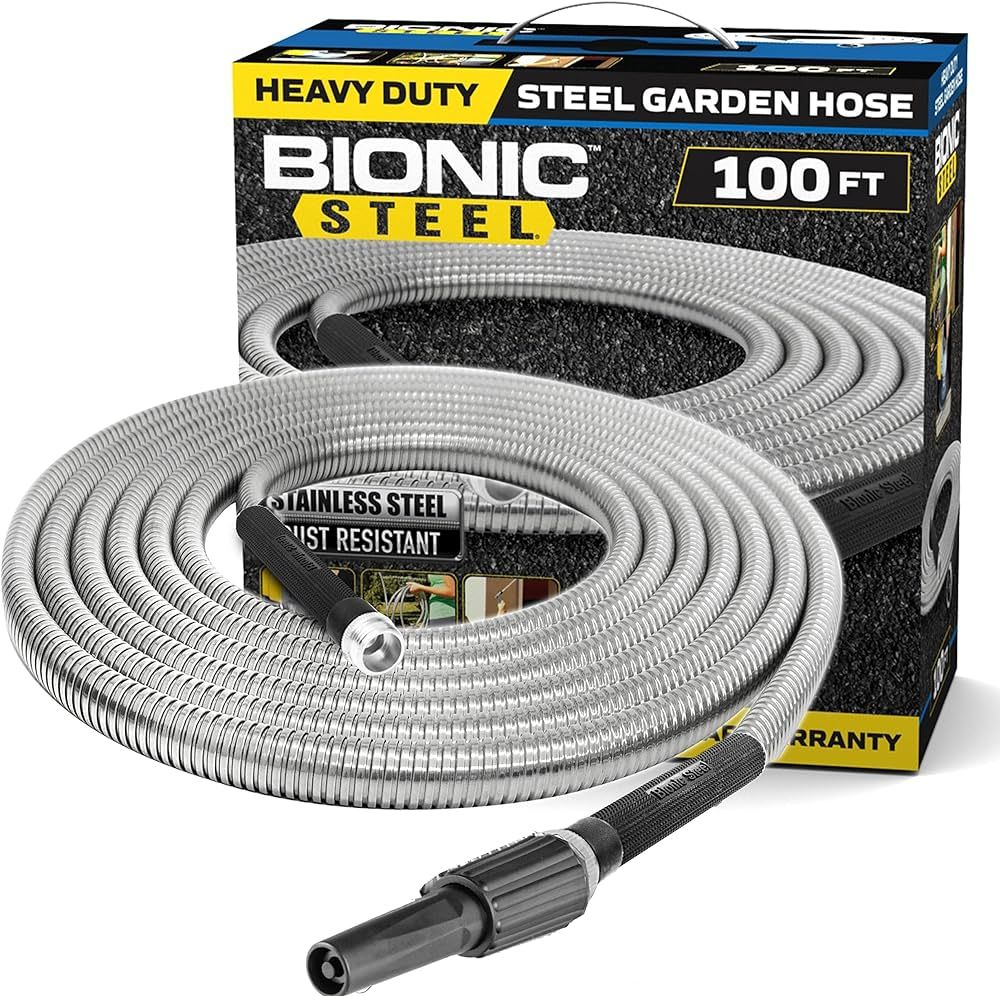 Bionic Steel 100 FT Garden Hose, 304 Stainless Steel Metal Water Hose 100Ft, Flexible Hose, Kink ... | Amazon (US)