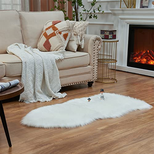 EasyJoy Ultra Soft Fluffy Shaggy Area Rug Faux Fur Rug Chair Cover Seat Pad Fuzzy Area Rug for Bedroom Floor Sofa Living Room (2 x 4 ft Sheepskin, White) | Amazon (US)