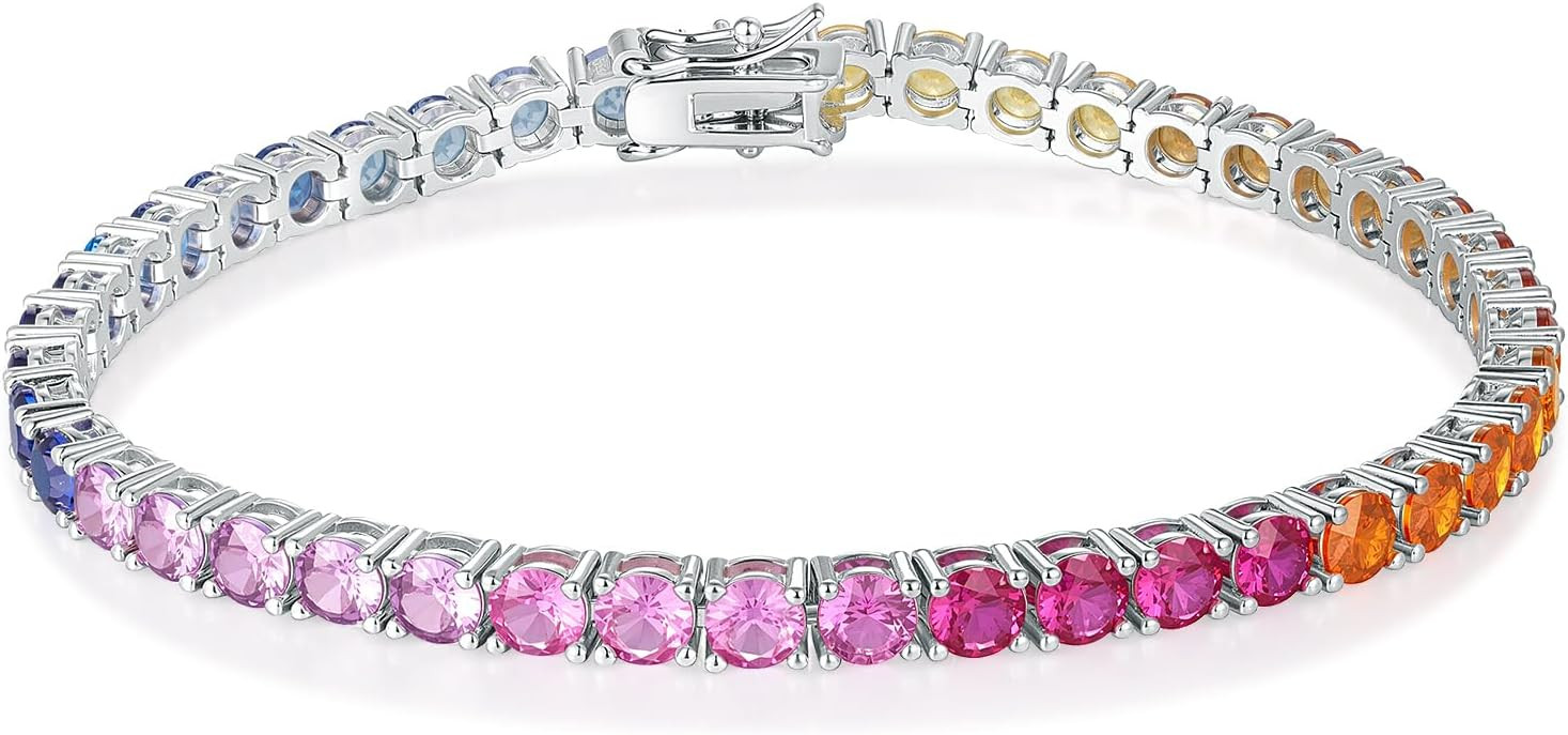 GEMSME 4.0MM Tennis Bracelet for Women-Rainbow Cubic Zirconia Bracelet,14K White/Yellow Gold Plat... | Amazon (US)