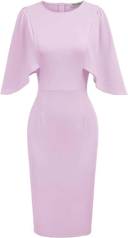 GRACE KARIN Women 3/4 Ruffle Sleeve Slim Fit Business Pencil Dress | Amazon (US)