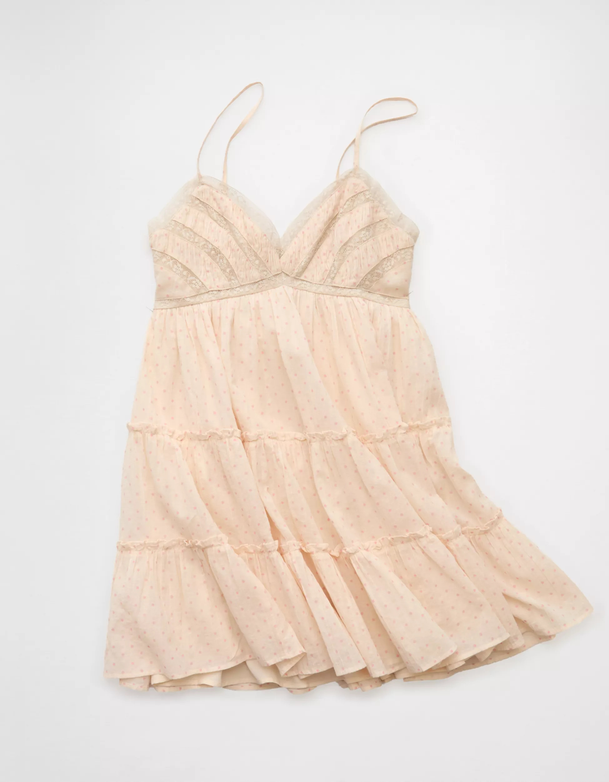 AE V-Neck Tiered Babydoll Mini Dress | American Eagle Outfitters (US & CA)