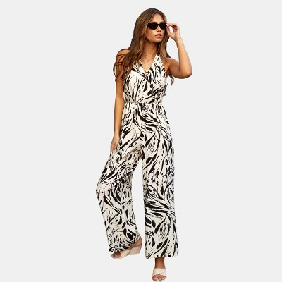 Women's Chic Abstract Print Sleeveless Jumpsuit - Cupshe-M-White&Black | Target