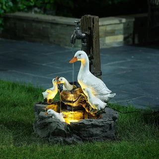 Resin Farmhouse Duck Family Outdoor Patio Fountain with LED Light | Overstock.com Shopping - The ... | Bed Bath & Beyond