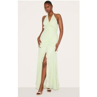 Sage Green Ruched Frill Halterneck Maxi Dress | PrettyLittleThing UK