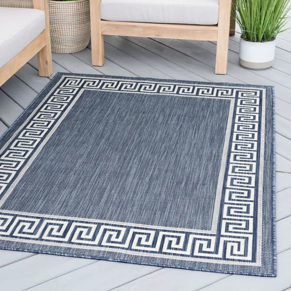 Nellie Flatweave Outdoor/Indoor Multi-use Easy-care Navy & Cream Rug for Porch, Patio, Deck, Mudr... | Wayfair North America