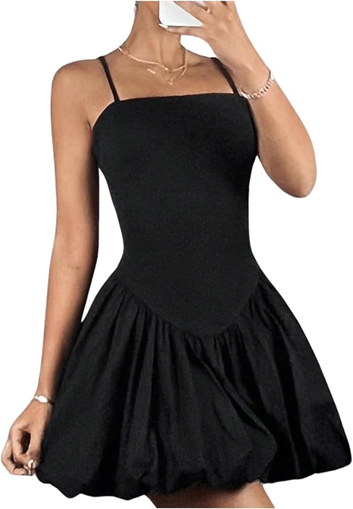 Milumia Women's Sleeveless Ruffle Bubble Mini Dress Spaghetti Strap Pleated Cami Dresses | Amazon (US)