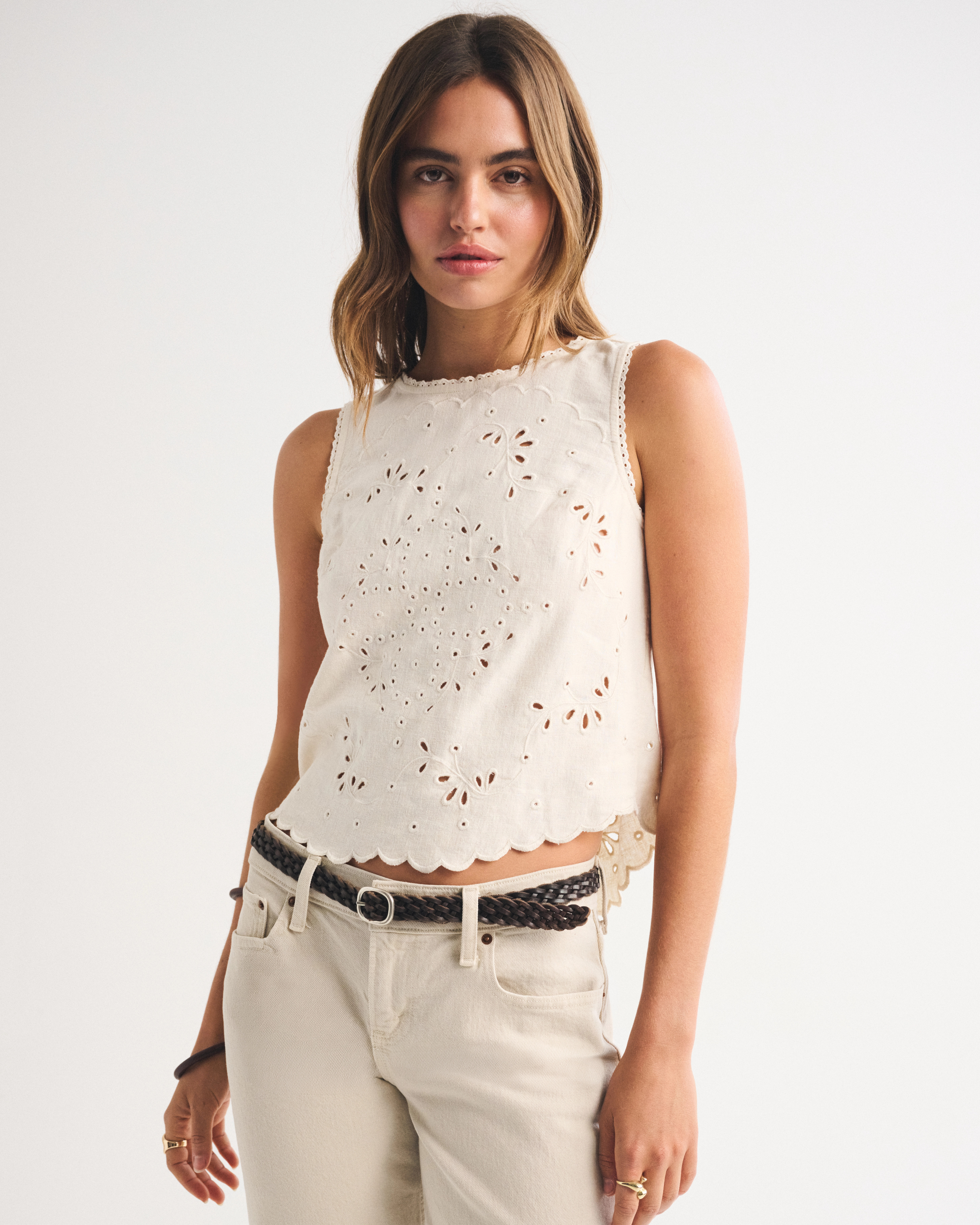 Embroidered Tie-Back Shell Top | Abercrombie & Fitch (US)