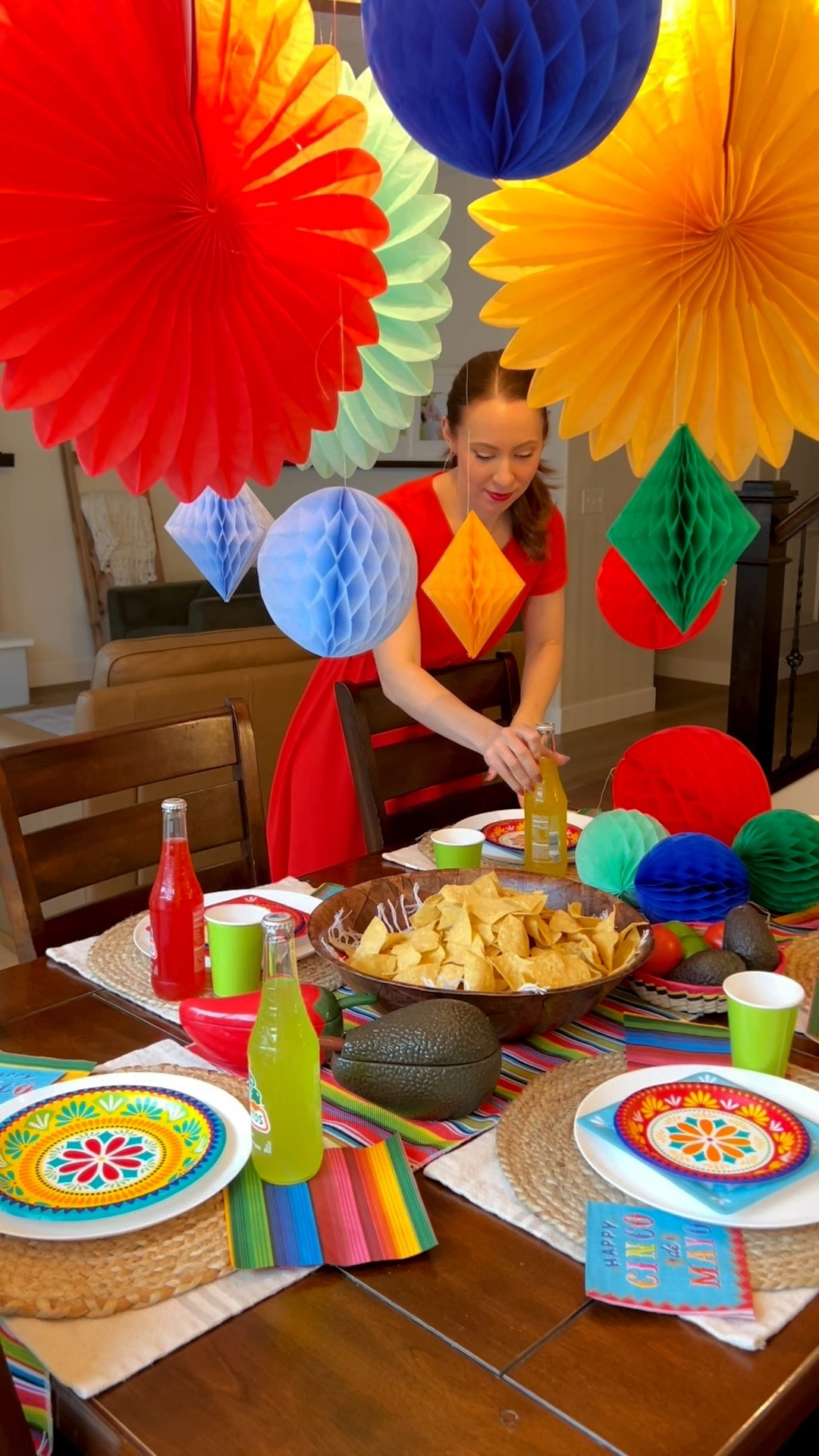 Ideas for Cinco de Mayo! ❤️ these hanging fans pack such a colorful punch and the rest of the setting continues the vibes 🌮 we love having taco night on these taco trays and of course have to use our guac and salsa bowls! 💃🏼 follow for more holiday ideas 💡 

#LTKfoodie #LTKSeasonal #LTKHome