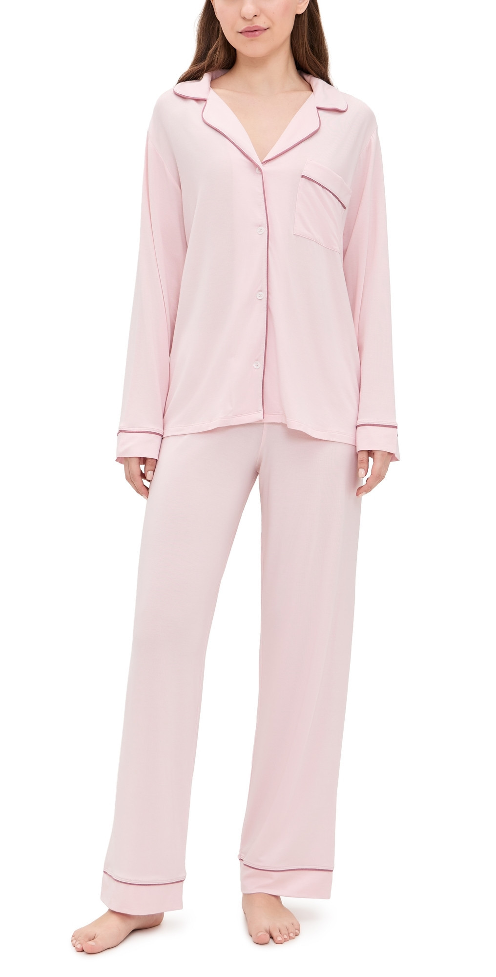 Eberjey Gisele Long Pajamas Pale Pink/Fig XL | Shopbop