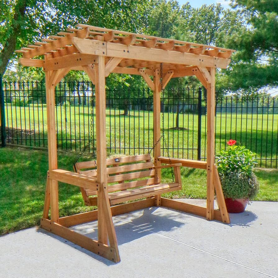 Backyard Discovery Callahan 8' x 5' Cedar Wood Outdoor Patio Pergola Swing Bench with Trellis, Tw... | Amazon (US)