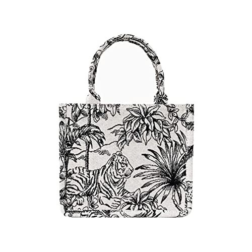 Fashion luxury tote bag cotton linen one shoulder handbag large capacity jacquard embroidery retro exquisite graffiti(S) | Amazon (US)