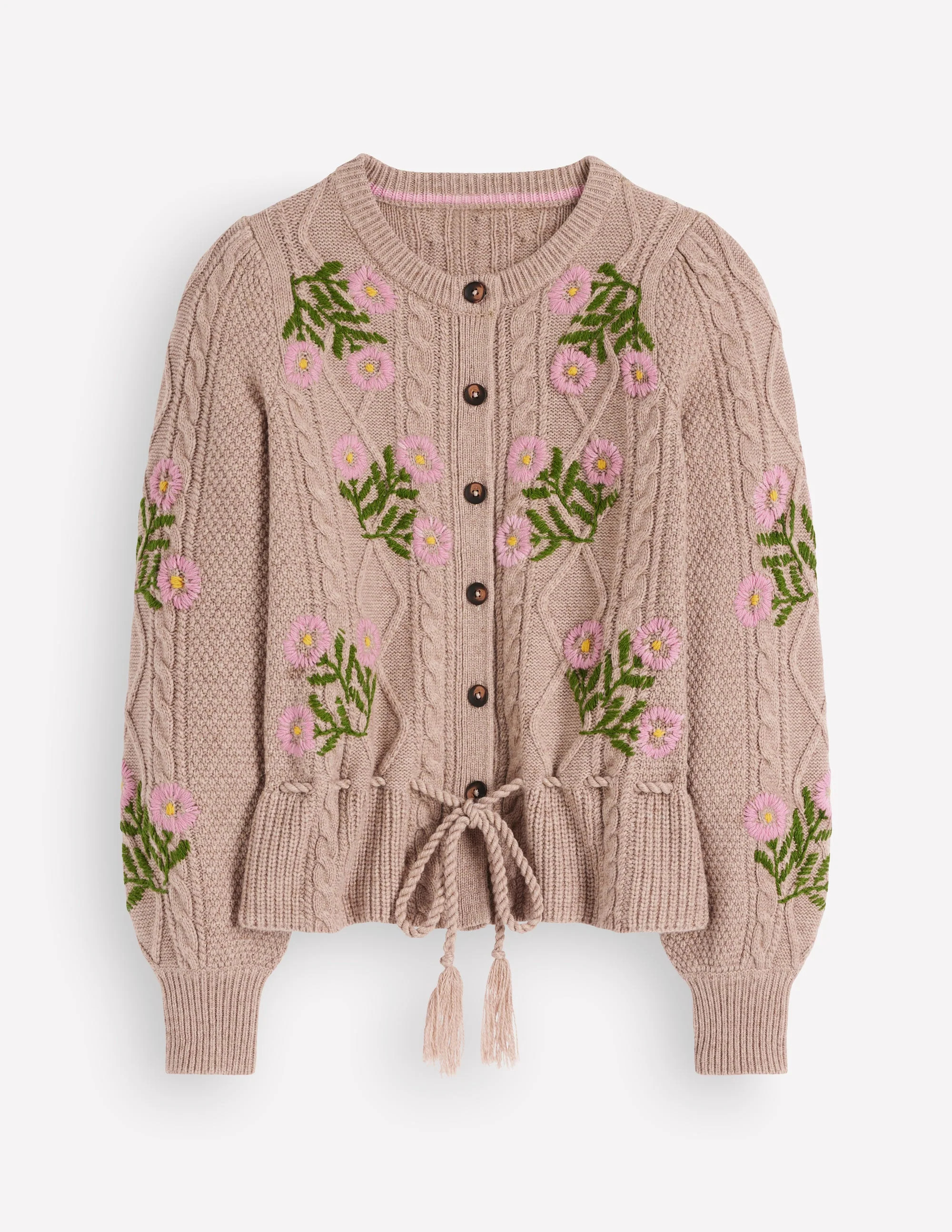 Cable Knitted Cardigan-Mink Melange, Embroidery | Boden (US)