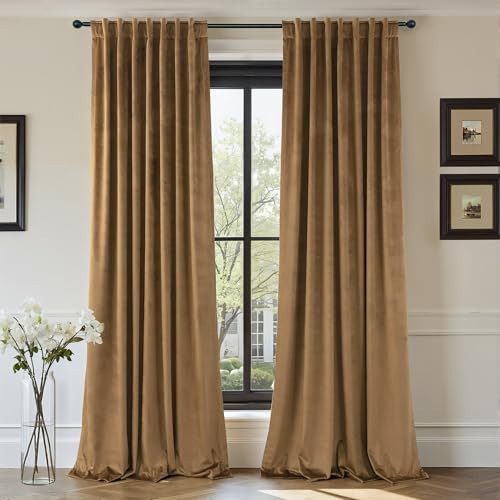Gold Brown Velvet Curtains 96 Inches Long for Bedroom 2 Panel Back Tab Rod Pocket Vintage Heavy Thick Thermal Insulated Light Reducing Floor to Ceiling Drape for Living Room 8FT Length Noise Reducing | Amazon (US)
