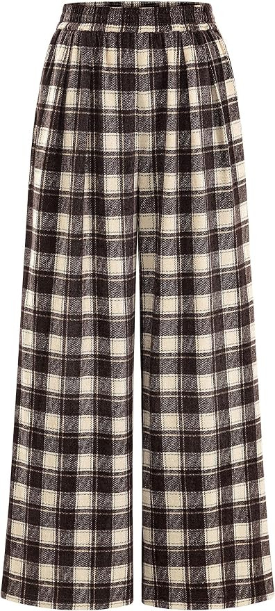 PRETTYGARDEN Casual Women's Pants 2026 Elastic Waist Palazzo Long Pajama Wide Leg Trousers Knit F... | Amazon (US)
