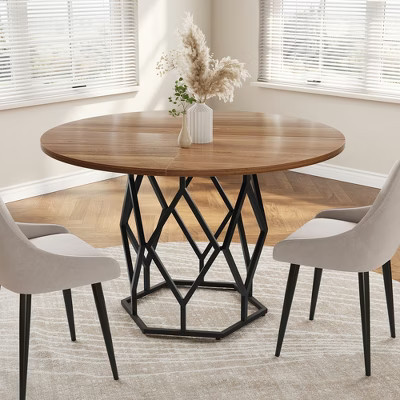 47" Farmhouse Wood Kitchen Table, Round Dining Table for 4-6 People, Modern Circle Dining Table with Sturdy Base, for Dining Room, Living Room | Target