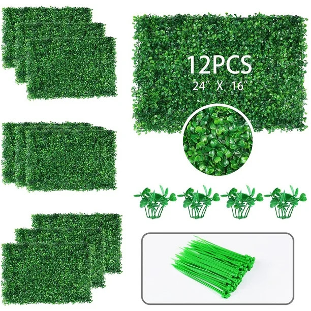 12PCS Artificial Boxwood Grass Wall Panels for 31 SQ feet, 24" x 16" Faux Hedge Grass Backdrop Wa... | Walmart (US)