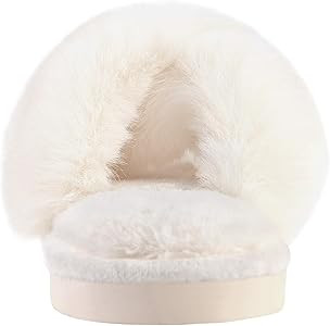 Women's Cross Band Slippers Soft Plush Furry Cozy Open Toe House Shoes Indoor Outdoor Faux Rabbit... | Amazon (US)