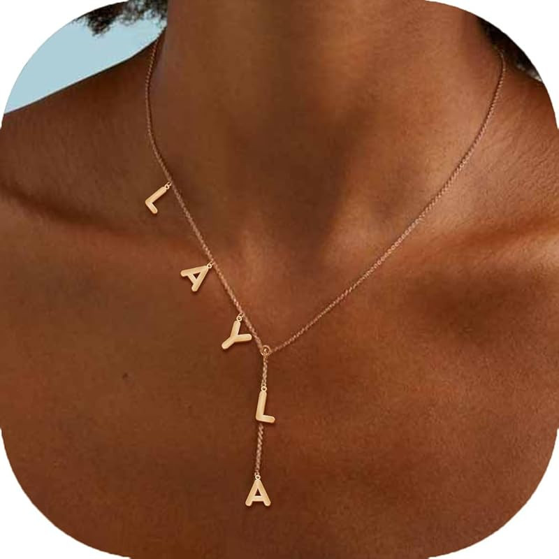 Custom Lariat Name Necklace Personalized Letter Initial Necklace 18K Gold Plated Customized Jewel... | Amazon (US)