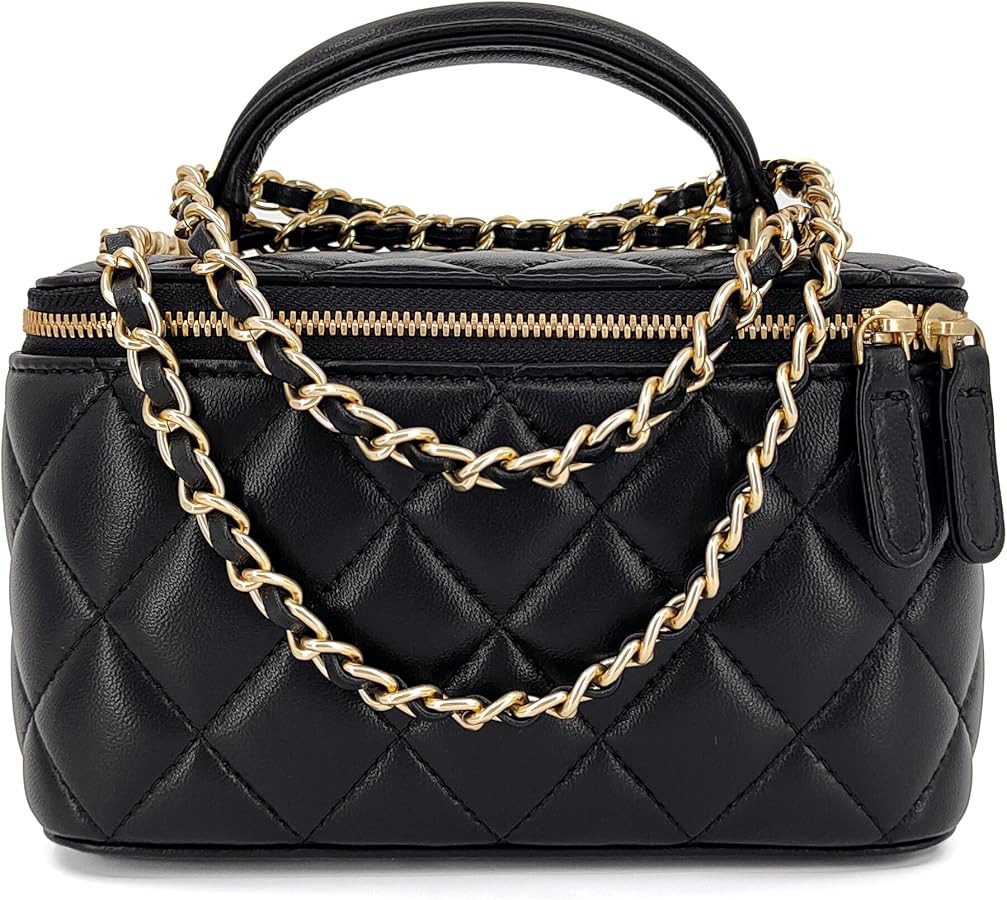 Small Genuine Leather Purse Quilted Crossbody Bag for Women, Mini Top-Handle Shoulder Handbag w/G... | Amazon (US)