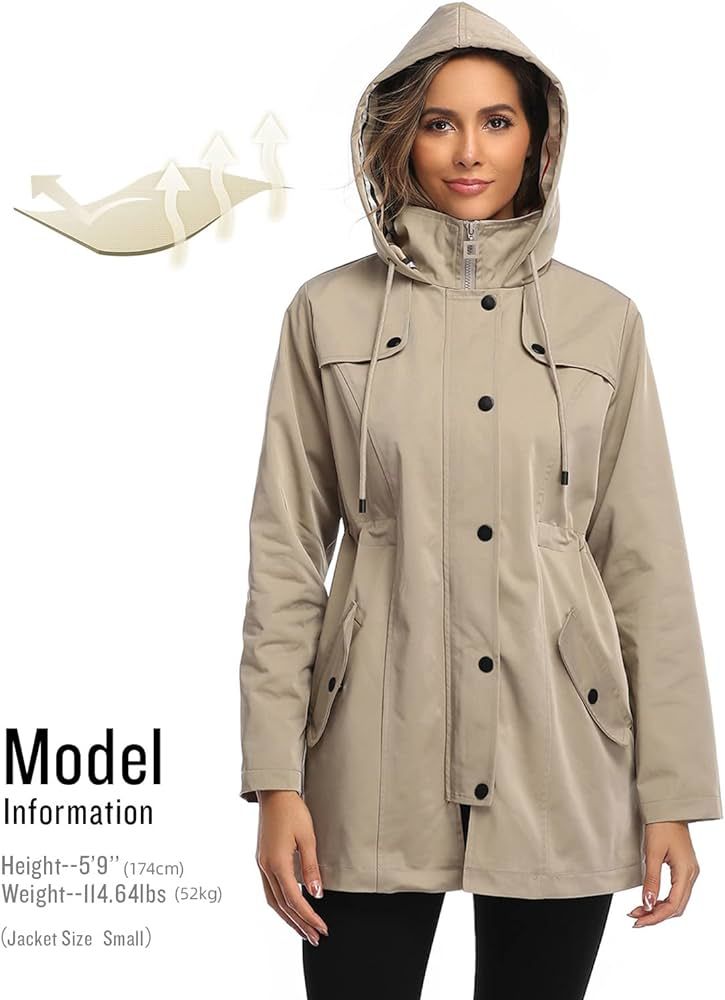 SaphiRose Women's Long Hooded Rain Jacket Outdoor Raincoat Windbreaker | Amazon (US)