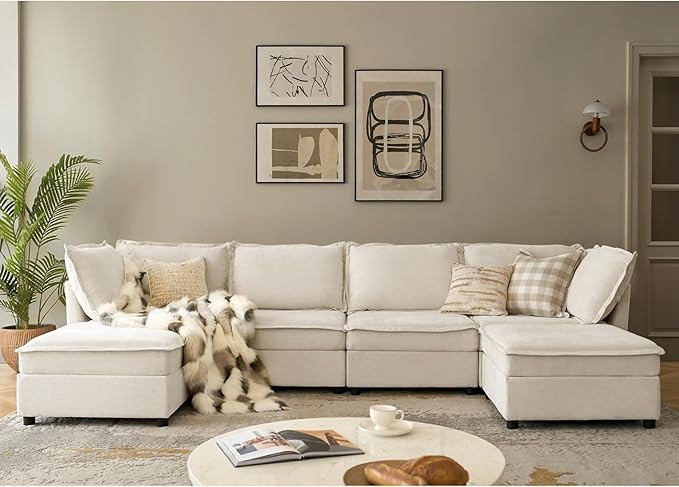 HULALA HOME 127'' Modular Sectional Sofa, Oversized U Shaped Couch with Storage Ottoman, Comfy Ch... | Amazon (US)