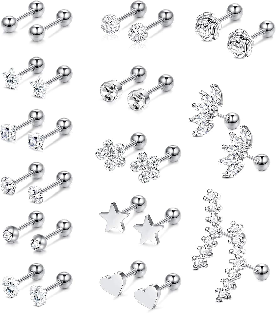 YADOCA 14 Pairs Stainless Steel Ear Cartilage Piercing Earrings Helix Tragus Barbell for Women Men M | Amazon (US)