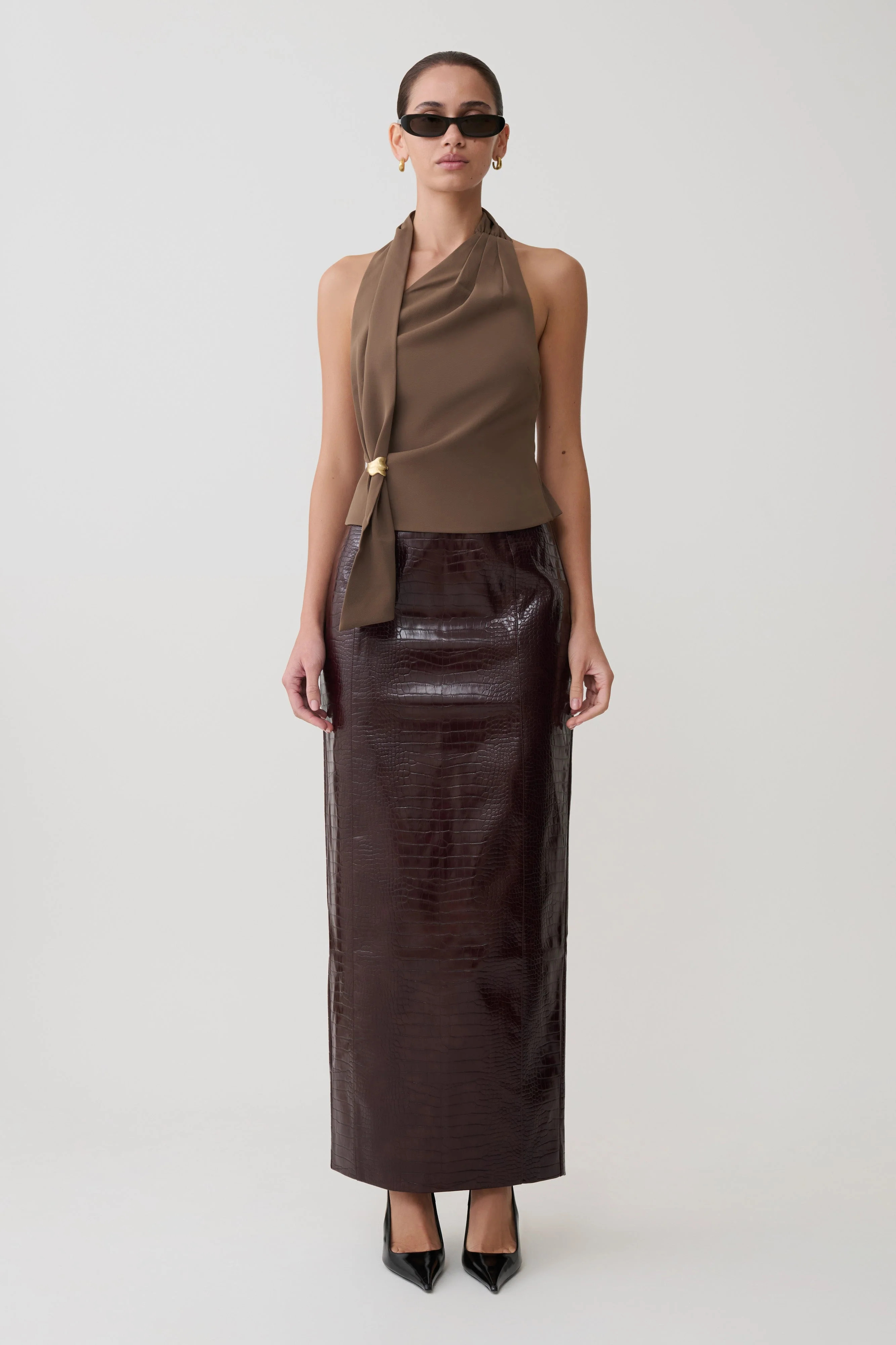 Marina Halter Top With Hardware - Cacao Brown | Meshki UK