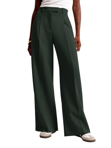 NIMIN Women Wide Leg Pants High Waisted Formal Dressy Work Trousers Business Casual Pants with Pockets Dark Green | Amazon (US)