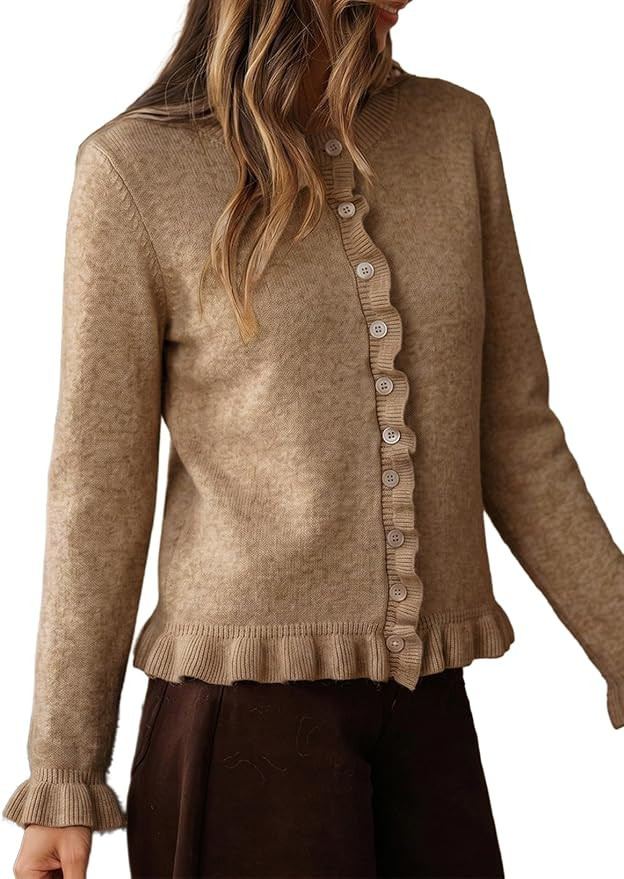 Sidefeel Womens Ruffle Cropped Cardigan Sweaters | Button Down Open Front, Classic Crewneck, Fril... | Amazon (US)