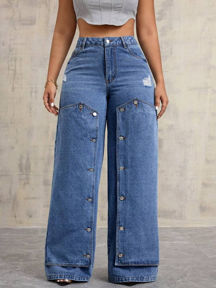 SHEIN SXY Loose Casual Women Straight-Leg Jeans | SHEIN