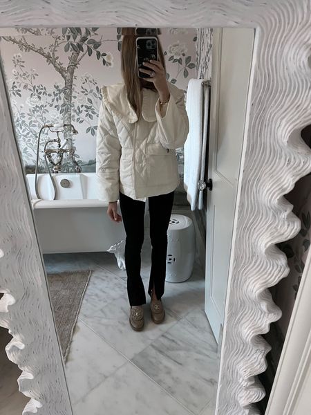 Cream quilted jacket and split hem leggings for fall! Wearing with feminine loafers for a chic but casual everyday look  

#LTKshoecrush #LTKSeasonal #LTKstyletip