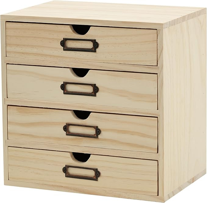 DIY Wooden Desk Organizer with Drawers – Unfinished 4-Drawer Desktop Storage Box – Personaliz... | Amazon (US)