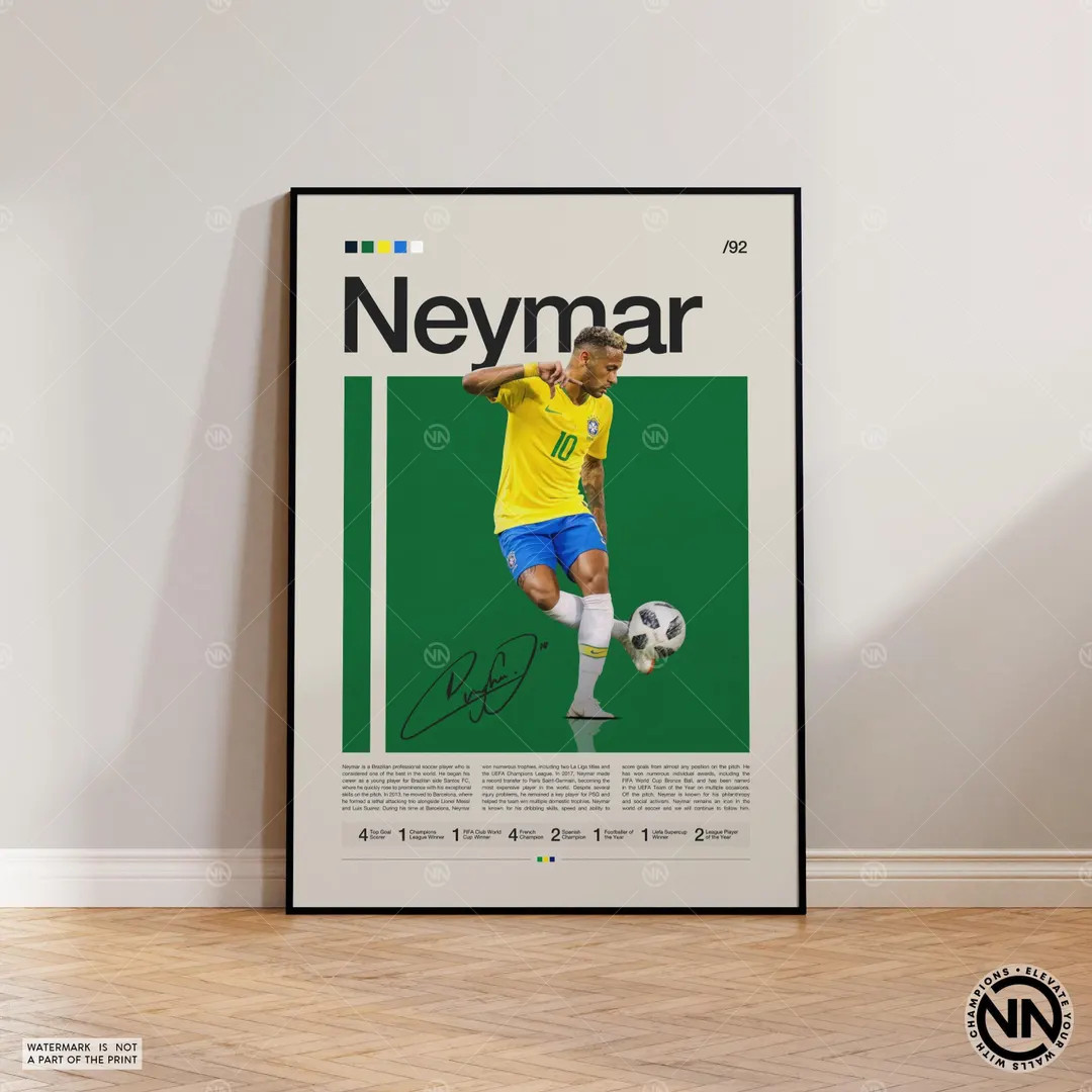 Neymar Poster, Brazil Soccer Poster, Soccer Gifts, Sports Poster, Football Player Poster, Soccer ... | Etsy (US)