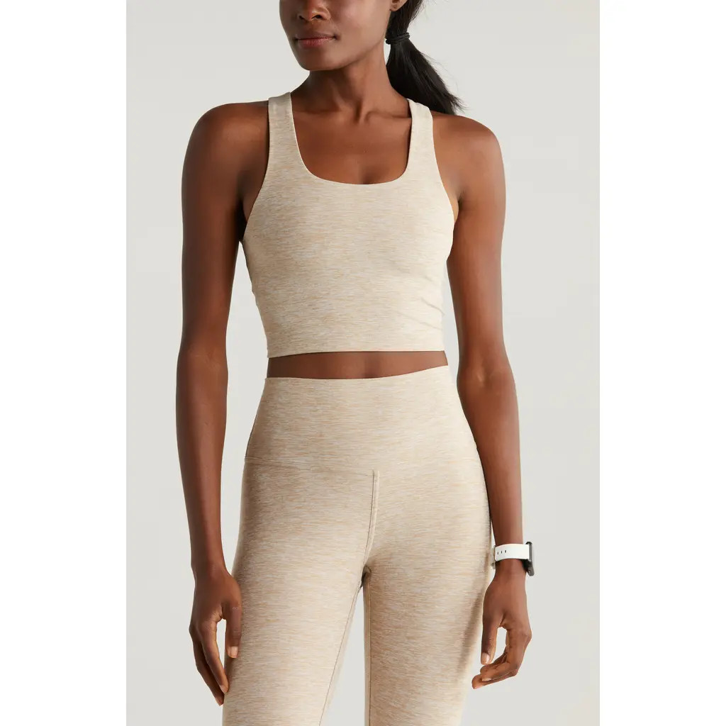 Zella Renew Mélange Support Crop Tank in Tan Thread at Nordstrom Rack, Size Xx-Large | Nordstrom Rack