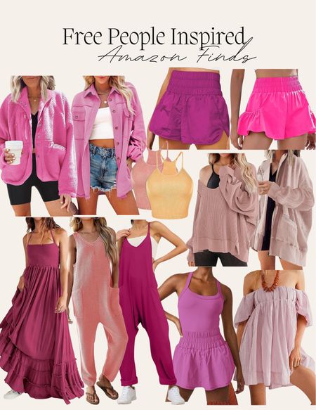 Pink free people inspired outfits from amazon! 

Amazon finds / Free people / shacket / fleece jacket / activewear shorts / jumpsuit / romper / maxi dress / crop tank / summer outfits / travel outfits / oversized sweater / activewear 

#LTKunder50 #LTKFind #LTKSeasonal