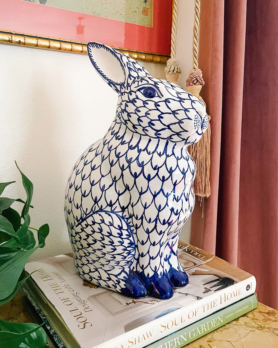 X-large Blue and White Porcelain Bunny Rabbit Ceramic Fishnet Rabbit, Easter Bunny Figurine - Ets... | Etsy (US)