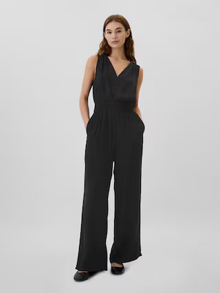 Smocked Wide-Leg V-Neck Jumpsuit | Gap Factory