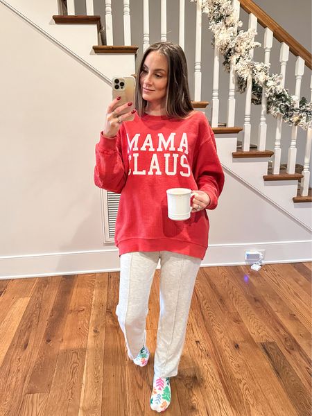 Mama Claus sweatshirt perfect for holiday parties and Christmas season. Super comfy! Wearing size M  

#LTKworkwear #LTKHoliday #LTKparties