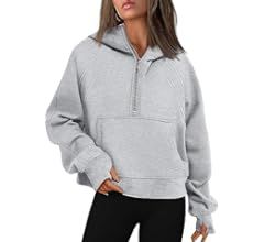 Womens Quarter Zip Pullover Cropped Hoodies Long Sleeve Fleece Half Zip Sweatshirts Fall Outfits ... | Amazon (US)