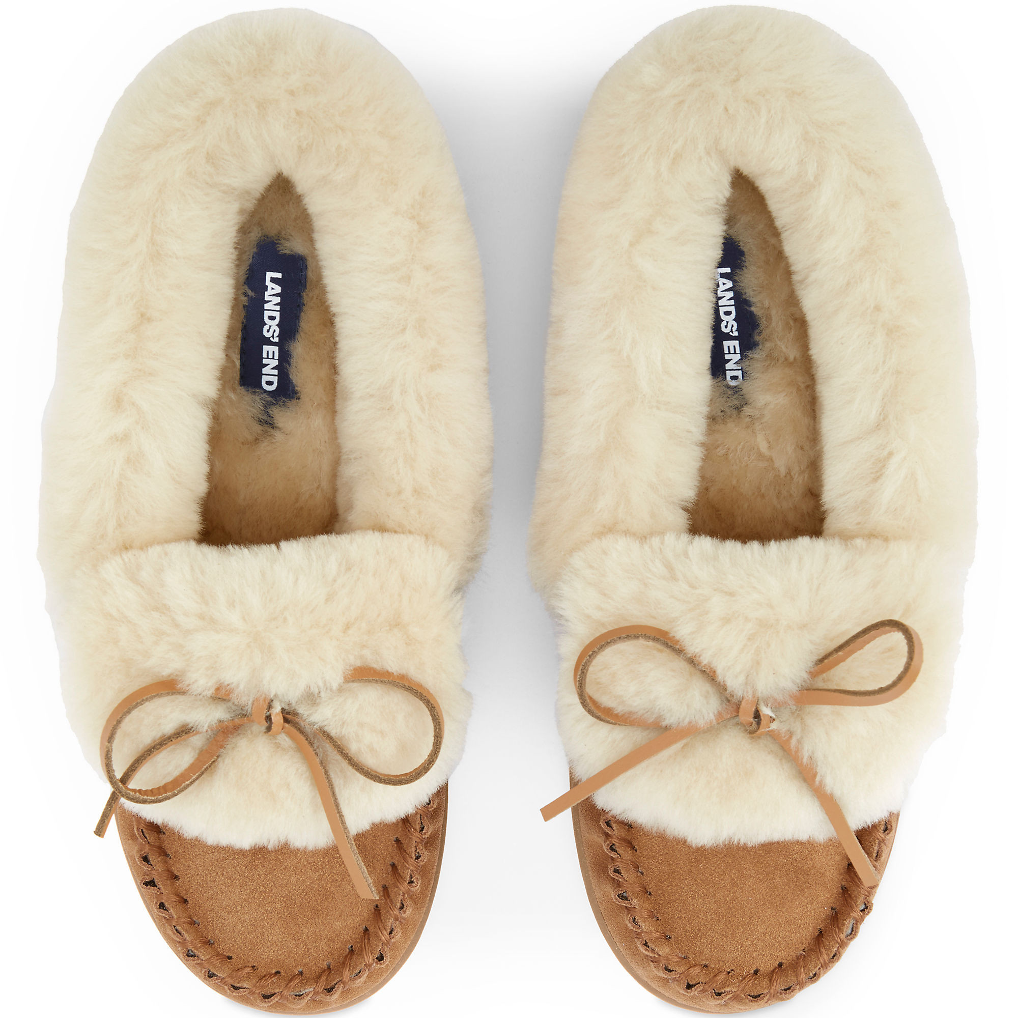 Women's Suede Leather Fuzzy Shearling Fur Moccasin Slippers | Lands' End (US)